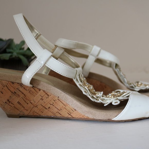 White and Gold Wedge Sandals - Picture 4 of 4